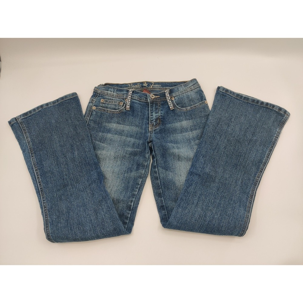 Vanilla Jeans Y2K Flare Rhinestone Embellished Low Rise Denim‎ Jeans Sz 5